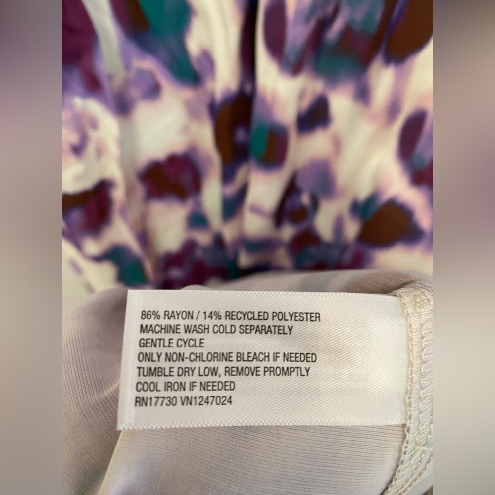 Abstract Floral Strappy Midi Dress Adjustable Waist Purple Pink Teal Sz XL NEW! - Picture 7 of 7